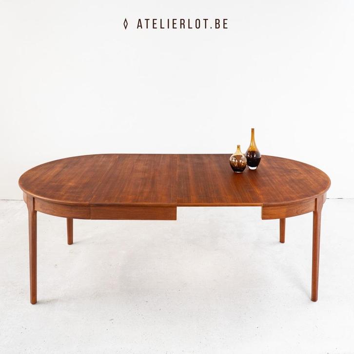 Deense eettafel uitschuifbaar rond/ovaal, Huis en Inrichting, Tafels | Eettafels, Zo goed als nieuw, 100 tot 150 cm, 200 cm of meer