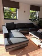 Lederen zetel antraciet met chaise longue, Huis en Inrichting, Ophalen, 250 tot 300 cm, Gebruikt, 125 tot 150 cm