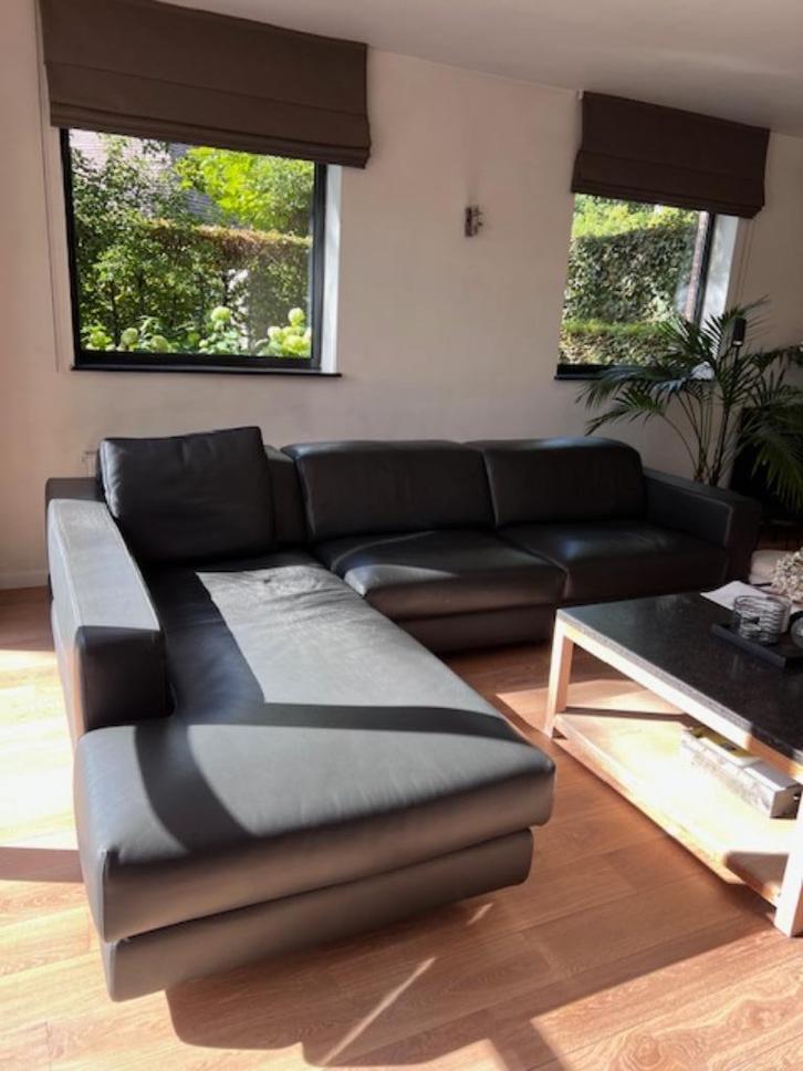 Lederen zetel antraciet met chaise longue, Huis en Inrichting, Zetels | Zetels en Chaises Longues, Gebruikt, Vierpersoons of meer