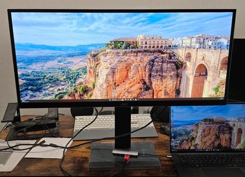 AOC. 34 inch widescreen, Informatique & Logiciels, Moniteurs, Utilisé, DisplayPort, DVI, HDMI, VGA, Haut-parleurs intégrés, Réglable en hauteur