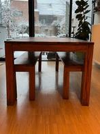 Eettafel met zitbanken - 6 pers, Huis en Inrichting, Ophalen, Gebruikt, Teakhout, 50 tot 100 cm