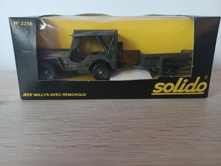 Solido 2256 - Jeep Willy's avec Remorque, Hobby & Loisirs créatifs, Voitures miniatures | 1:43, Comme neuf, Voiture, Solido, Enlèvement ou Envoi