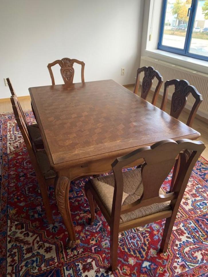 Eettafel met 6 stoelen, Huis en Inrichting, Tafels | Eettafels, Gebruikt, 50 tot 100 cm, 150 tot 200 cm, Vijf personen of meer