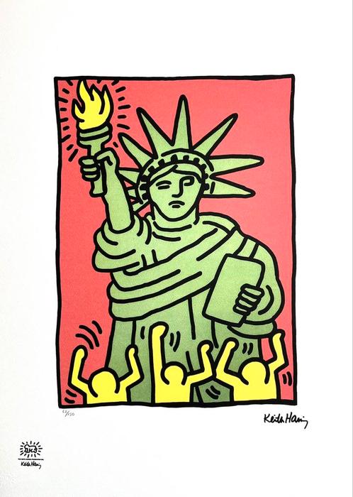 Prachtige Lithografie + certificaat • Keith Haring • Liberty, Antiek en Kunst, Kunst | Litho's en Zeefdrukken, Ophalen of Verzenden