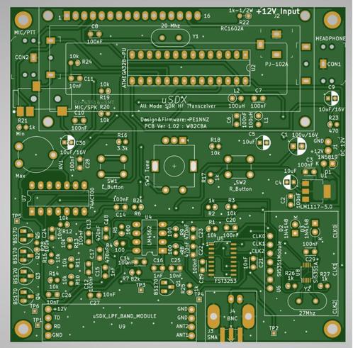 Printplaat uSDX SDR v1.02 HF SDR QRP TRX 80m-6m 5W WB2CBA, Telecommunicatie, Zenders en Ontvangers, Nieuw, Zender en Ontvanger