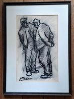 Jos Mous lavis "twee dokkers" kader/getekend, Ophalen of Verzenden