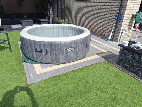 Intex PureSpa Bubble Deluxe Greywood 6 persoons, Tuin en Terras, Jacuzzi's, Zo goed als nieuw, Opblaasbaar, Afdekzeil, Grondzeil