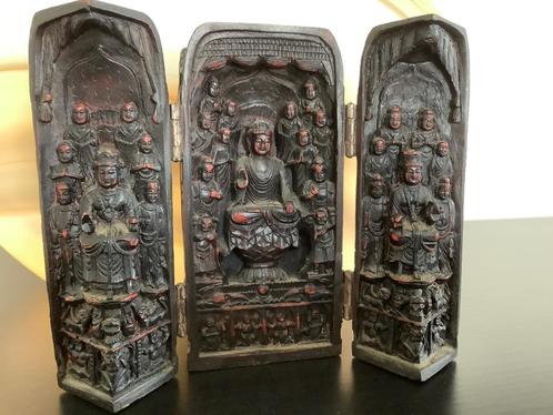 BOEDDHISTISCHE REISTEMPEL OPVOUWBAAR TRIPTIEK., Antiek en Kunst, Kunst | Niet-Westerse kunst, Ophalen