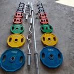 157.5 kilo gekleurde rubber grip Olympische Gewichten set, Sport en Fitness, Ophalen, Zo goed als nieuw