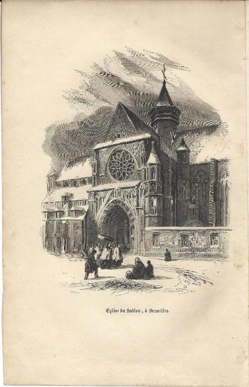 1853 - Eglise du Sablon Bruxelles / Zavelkerk Brussel, Antiquités & Art, Art | Eaux-fortes & Gravures, Enlèvement ou Envoi