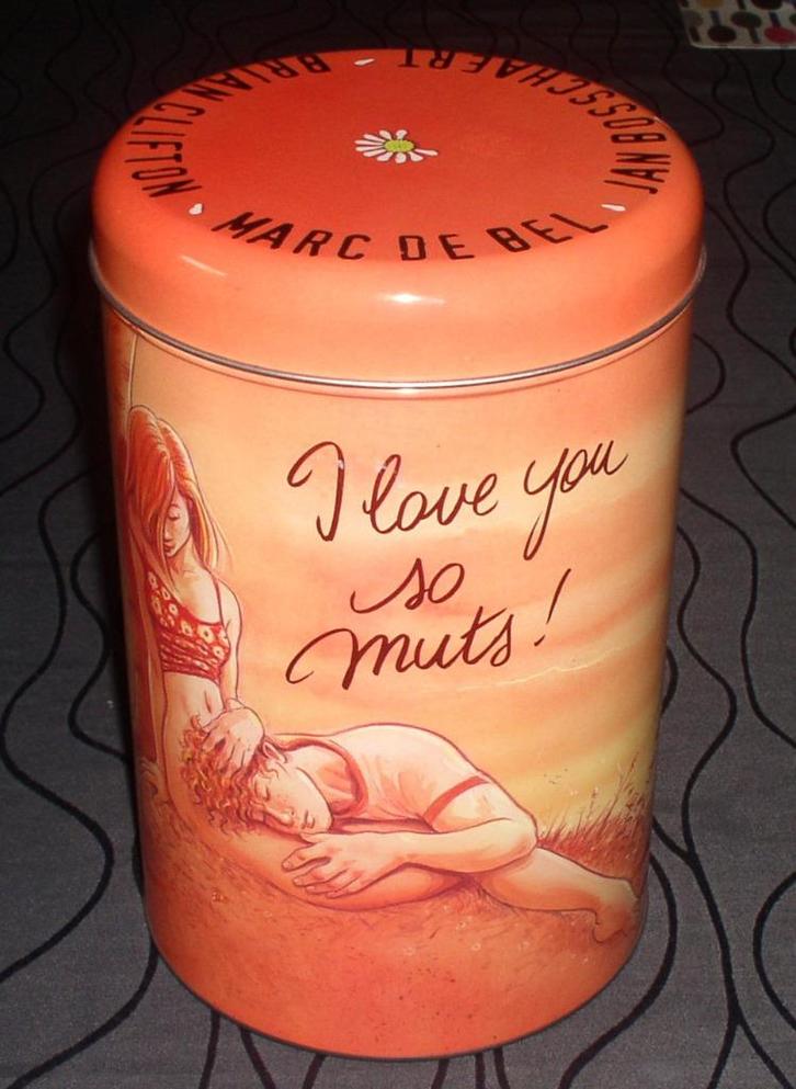 Blikken trommel met Marc de Bel, Jan Bosschaert, B.Clifton, Verzamelen, Blikken, Gebruikt, Overige, Overige merken, Ophalen of Verzenden