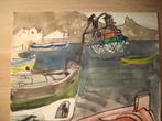 Ca1960 JACQUES MAES vissersboten sloepen aan kade, Frankrijk, Ophalen of Verzenden