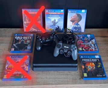 PS4 Slim 500Gb + 2 manettes+ 5 jeux beschikbaar voor biedingen