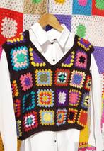 Veelkleurig gehaakt vest uit de jaren 70 (handgemaakt)