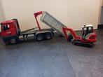 Bruder vrachtwagen met kiepbak en landbouwlader, Ophalen