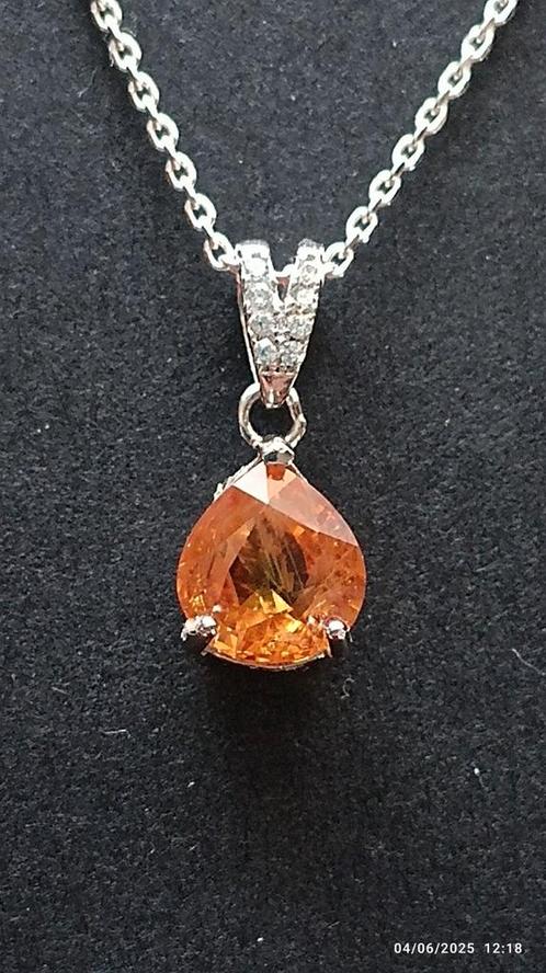 Australische geel-oranje saffierhanger, Handtassen en Accessoires, Kettinghangers, Nieuw, Zilver, Geel, Ophalen of Verzenden