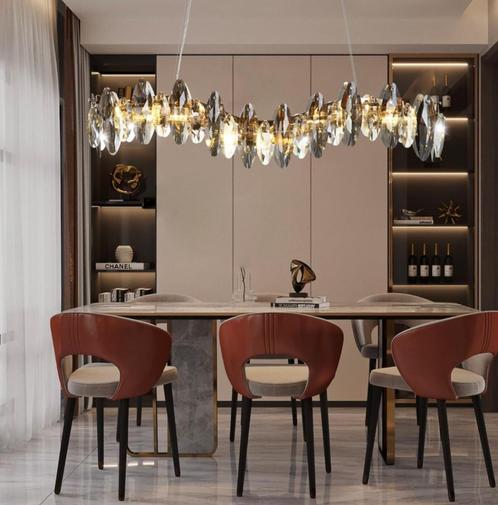 Postmoderne gouden hanglamp met LED-plafondkroonluchter met, Huis en Inrichting, Lampen | Kroonluchters, Nieuw, Glas, Metaal, Ophalen
