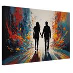 Hand in hand in een wereld van kleur canvas 60x40cm - 18mm., Huis en Inrichting, Woonaccessoires | Schilderijen, Tekeningen en Foto's