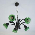 Lustre avec fleurs vertes en verre, Enlèvement, Comme neuf, Verre, Rustique / Vintage