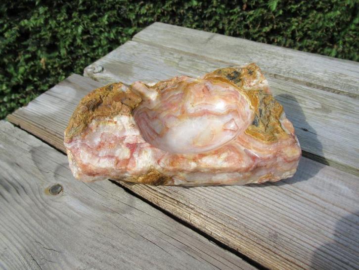 asbak in marmer-glad en ruw-jaren 70-bruin geaderd-VINTAGE, Antiek en Kunst, Curiosa en Brocante, Ophalen of Verzenden