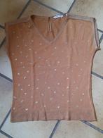 bruin bloesje  met zilveren voorwerpjes mt XS, Bruin, Ophalen of Verzenden, Zonder mouw, Maat 34 (XS) of kleiner