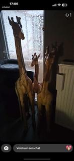 3 teak houten giraffen, Antiek en Kunst, Ophalen