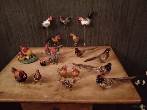 poulets/coqs/faisans vintage avec de vraies plumes, Antiquités & Art, Curiosités & Brocante, Envoi
