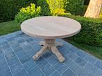 Volledig massief eiken ronde eettafel. Geluchtgomd., Ophalen of Verzenden, Zo goed als nieuw