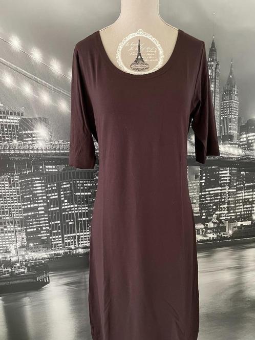 prachtig bruin - bordeaux kleedje - Cora Kemperman - 42, Kleding | Dames, Jurken, Zo goed als nieuw, Maat 42/44 (L), Bruin, Onder de knie