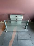 Meuble TV en verre avec structure en métal - design moderne., Verre, Moins de 100 cm, Modern, tijdloos design, Comme neuf