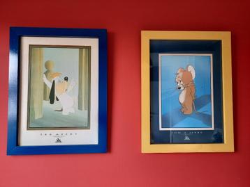 2 Cadres TEX AVERY & TOM & JERRY DEMONS & MERVEIILLES, Enlèvement, Utilisé, 50 à 75 cm, Bois
