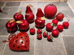 Rode appels, peren, 2 rode glazen kerstballen kerstdecoratie, Diversen, Kerst, Ophalen of Verzenden, Zo goed als nieuw