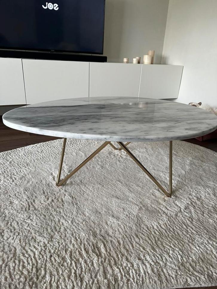 Furnified |Richard salontafel |100x70 cm| witmarmer | goud, Huis en Inrichting, Tafels | Salontafels, Zo goed als nieuw, Minder dan 50 cm