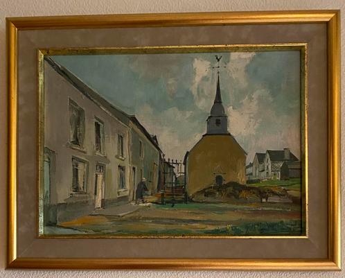 Peinture à l’huile. Village de Martué (Florenville), Antiquités & Art, Art | Peinture | Classique