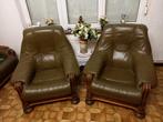 Salon fauteuil sofa cuir vert kaki, Comme neuf, Cuir, Enlèvement ou Envoi