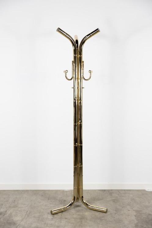 1960s Art Deco-style gilded metal coat rack, Huis en Inrichting, Woonaccessoires | Kapstokken, Gebruikt, Staande kapstok, Metaal