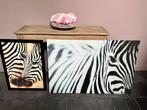 Zebra’s 4 ingekaderd en 1 grote op canvasdoek, Ophalen