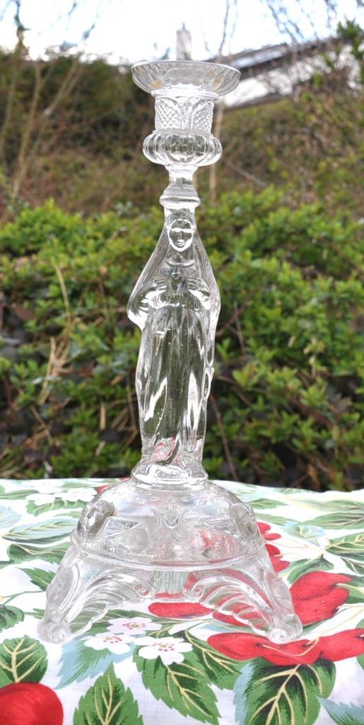 bougeoir en verre vierge au sacré coeur 30 cm, Antiquités & Art, Antiquités | Objets religieux, Enlèvement ou Envoi