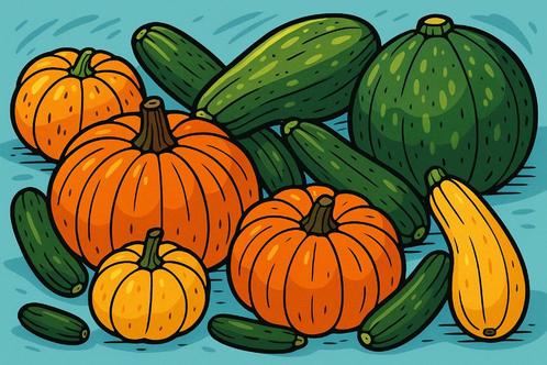 Pompoenen en courgettes, Diversen, Levensmiddelen, Ophalen