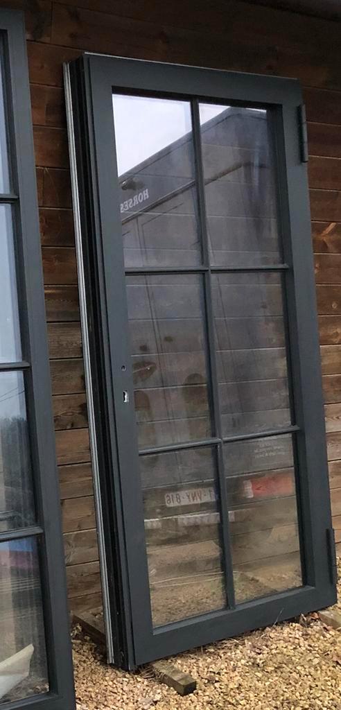 Nieuwe steel look aluminium achterdeur carbon zwart 9005S, Doe-het-zelf en Bouw, Deuren en Vliegenramen, Nieuw, Glas, Ophalen