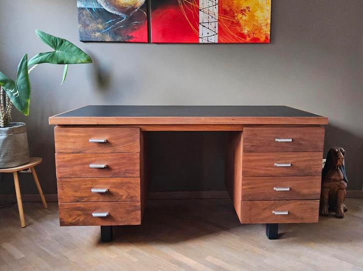 Vintage bureau in teakfineer, Huis en Inrichting, Bureaus, Bureau, Ophalen