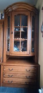 Verlichte eiken vitrinekast met 3 lades in perfecte staat, Ophalen, Glas, Met deur(en), 200 cm of meer