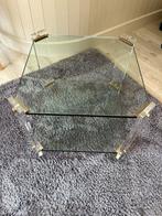 Vierkante glazen tafel met 2 niveaus, einde van de bank, Huis en Inrichting, Tafels | Salontafels, Ophalen, Zo goed als nieuw
