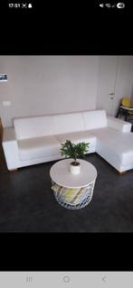 Witte lederen hoekzetel met poef.altijd lakens ingelegen, Ophalen of Verzenden, Gebruikt