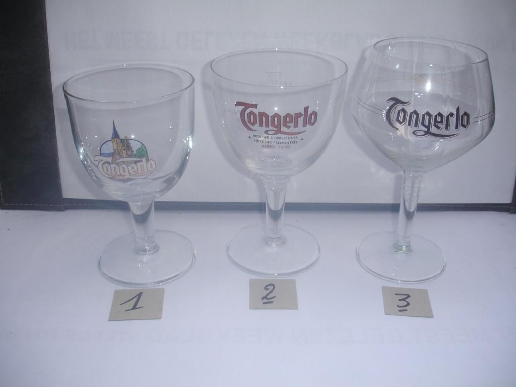 Bierglazen Tongerlo, 20 stuks, waarvan 3 verschillende., Verzamelen, Biermerken, Zo goed als nieuw, Glas of Glazen, Overige merken