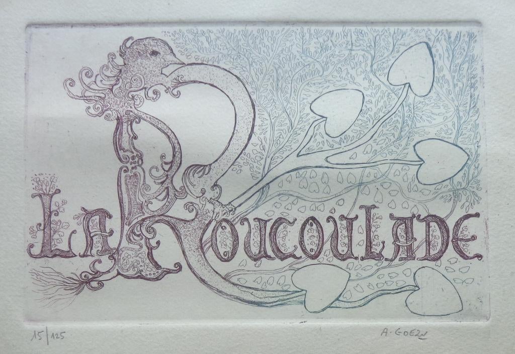 ANDRE GOEZU / LA ROUCOULADE / KLEURETS / 28x34cm / KADER, Enlèvement ou Envoi
