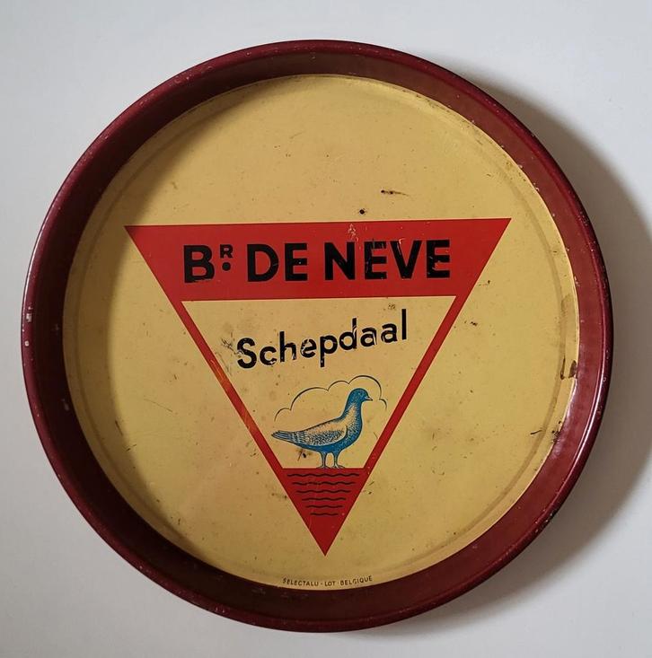 Assiette en fer blanc De Neve Schepdaal., Collections, Marques & Objets publicitaires, Panneau publicitaire, Enlèvement ou Envoi