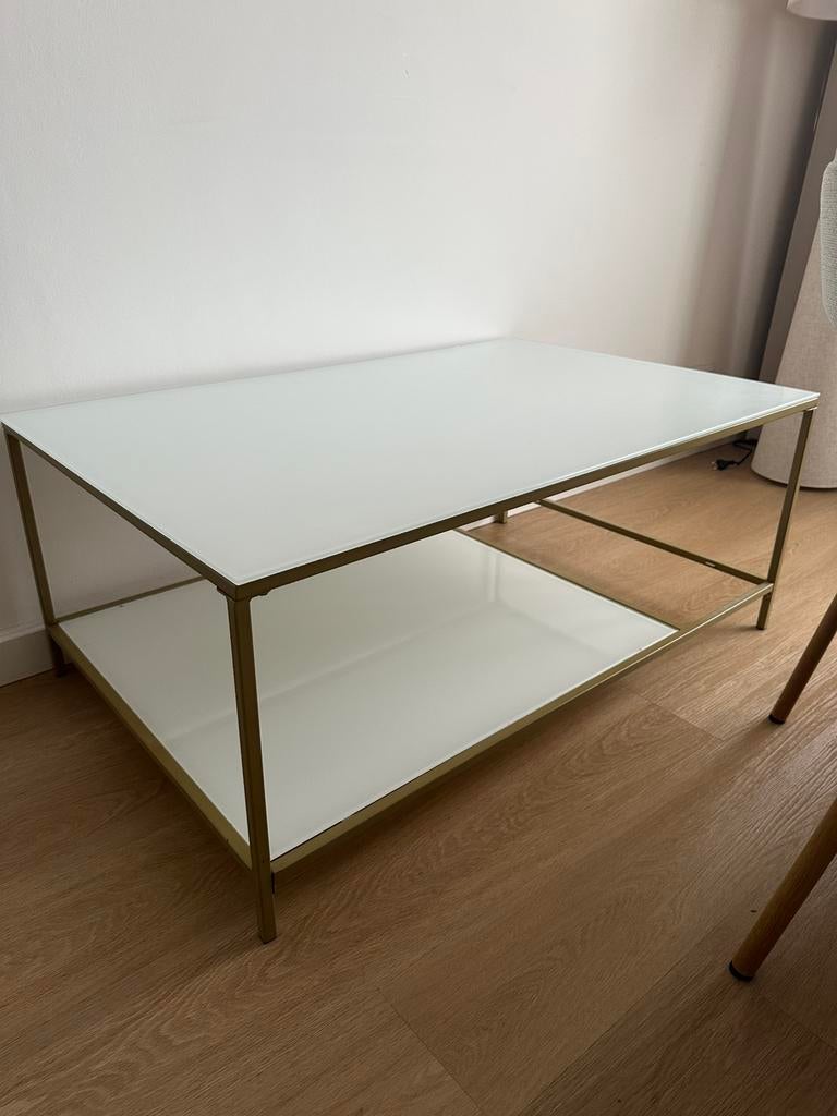 Mooie salontafel - wit/goud, Huis en Inrichting, Ophalen, Gebruikt, Glas
