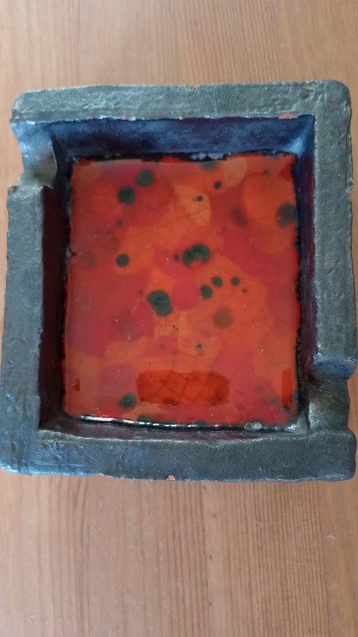 Vintage keramiek asbak jaren '70, rood glazuur glanzend, Ophalen of Verzenden