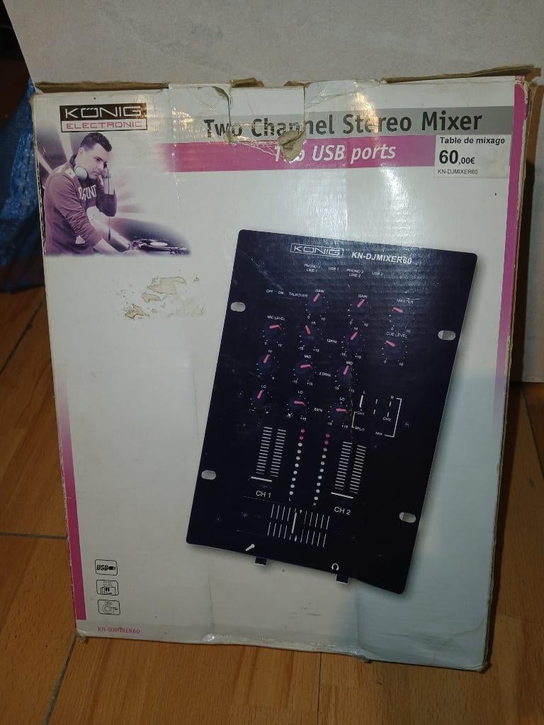 Konig KN-DJMIXER60 | Table de Mixage DJ 2 Canaux avec 2 USB, Enlèvement ou Envoi, Neuf, Moins de 5 canaux